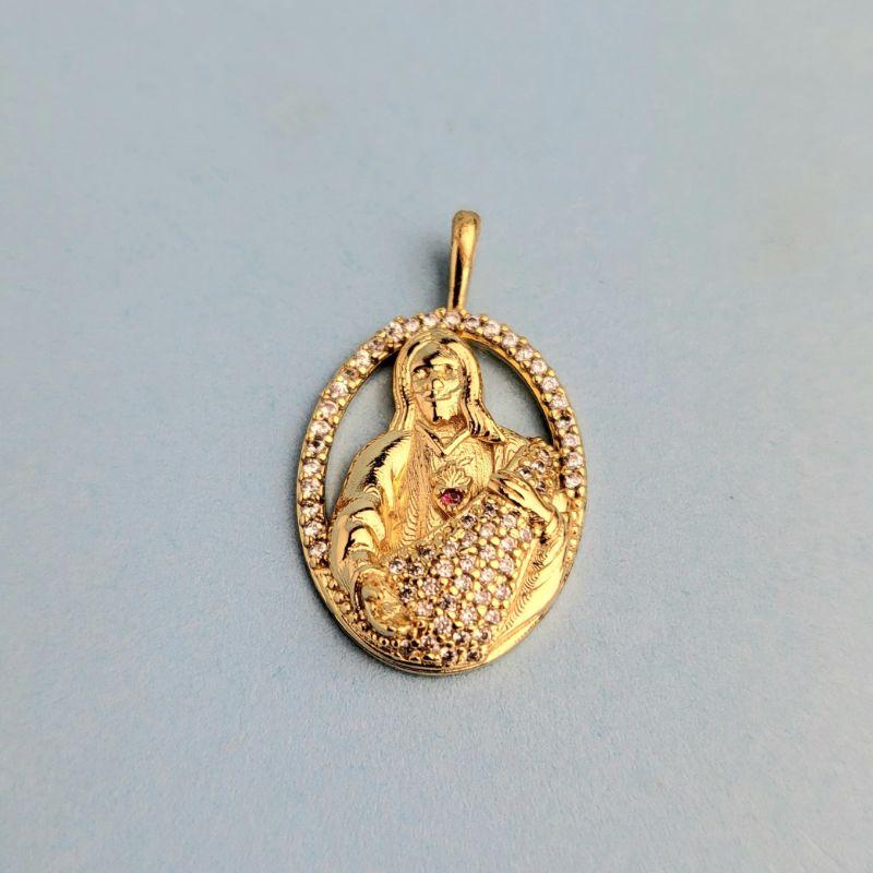 PINGENTE SAGRADO CORAÇÃO DE JESUS CRAVEJADO BANHADO A OURO 18K