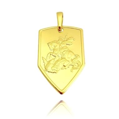 PINGENTE SAO JORGE PLACA ESCUDO BANHADO A OURO 18K