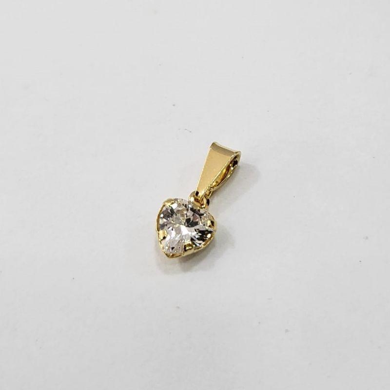 Pingente solitario na zirconia coracao na cor cristal banhado a ouro 18k