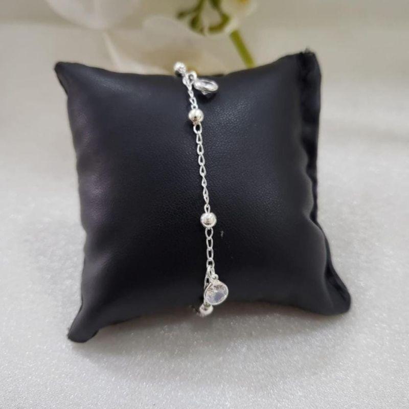 PULSEIRA BOLINHA COM 3 ZIRCÔNIAS PRATA 925 19CM