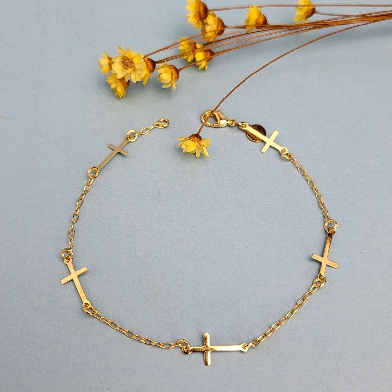PULSEIRA COM 5 CRUZES BANHADO A OURO 18K