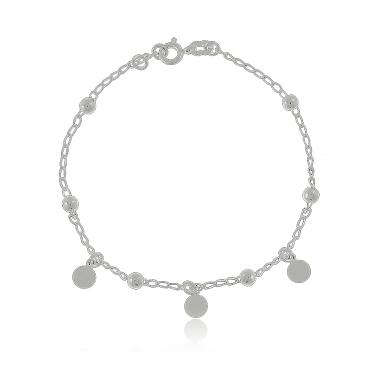 PULSEIRA COM BOLINHAS E 3 CHAPINHAS PRATA 925 20CM