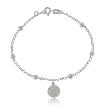 PULSEIRA COM BOLINHAS E SÃO BENTO PRATA 925 20CM