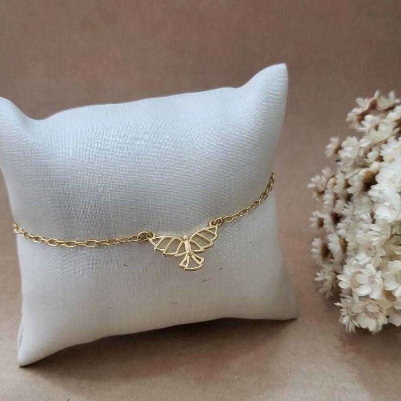 PULSEIRA CORRENTE ELOS FINA PINGENTE ESPIRITO SANTO NO  CENTRO  BANHADO A OURO 18K
