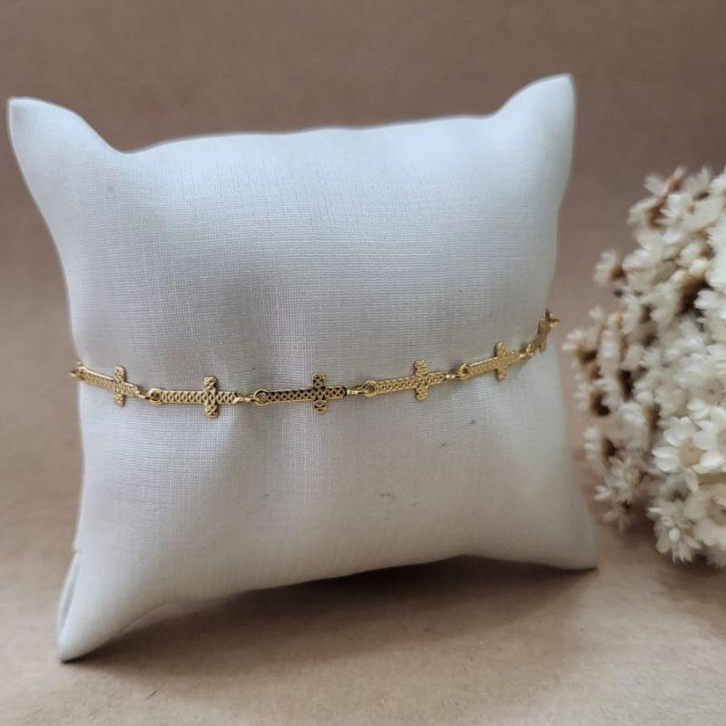 PULSEIRA CRUZES COM EXTENSOR BANHADO A OURO 18K TAM18CM