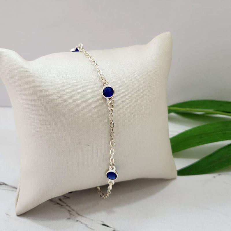 PULSEIRA DE PRATA 925 COM 4 PEDRAS AZUL ESCURO