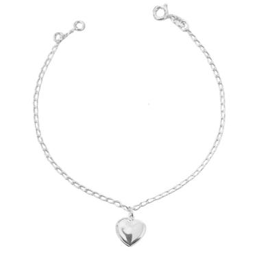 PULSEIRA DE PRATA 925 COM PINGENTE CORAÇÃO CHEIO