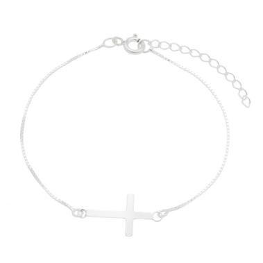 PULSEIRA DE PRATA 925 VENEZIANA COM PINGENTE CRUZ DEITADA