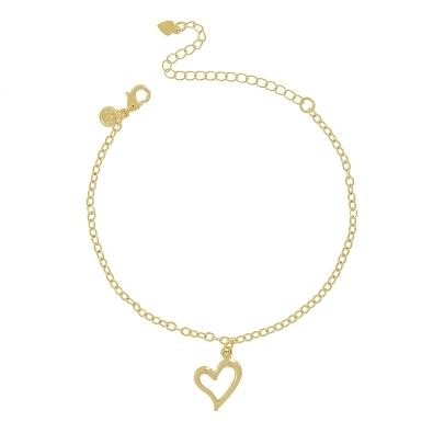 Pulseira elos ovais com pingente coracao vazado banhado a ouro 18k