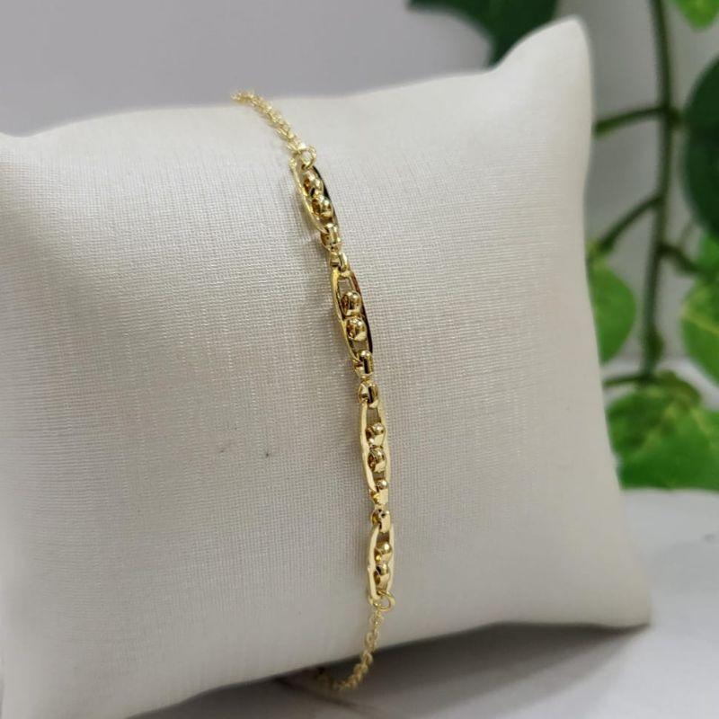 Pulseira elos ovais finos pequenos com quatro elos maiores banhado a ouro 18k