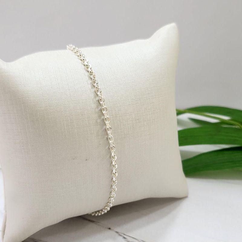Pulseira feminina elo portugues quadrado diamantada f035 prata 925