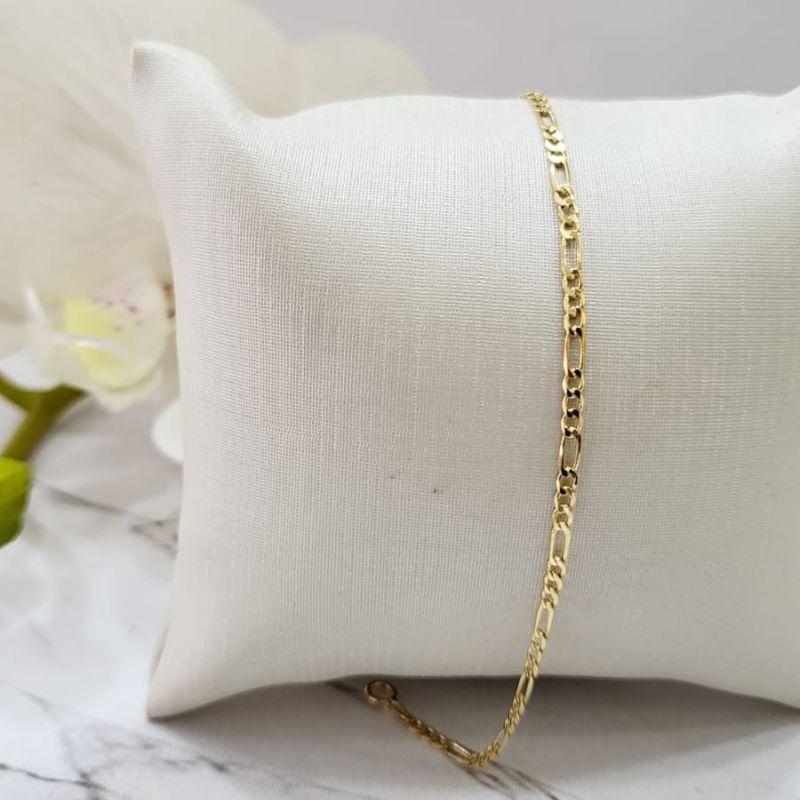 Pulseira infantil 3x1 flat fina 2mm banhado a ouro 18k TAM15CM
