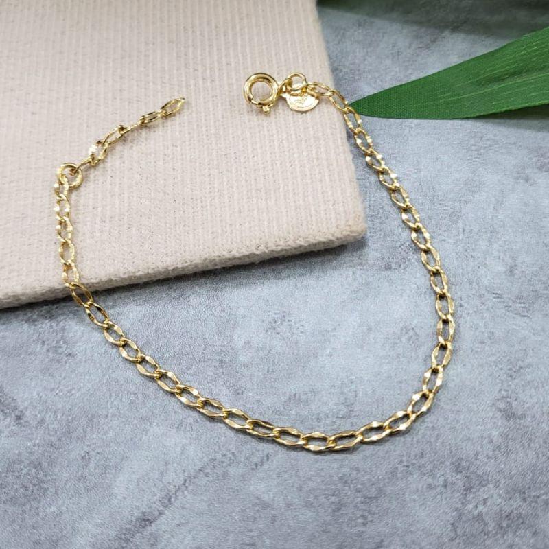 Pulseira infantil elo losango trabalhada banhado a ouro 18k