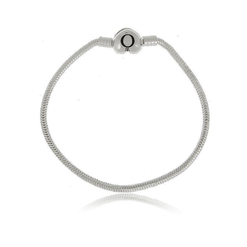 Pulseira pandora com fecho liso coracao prata 925