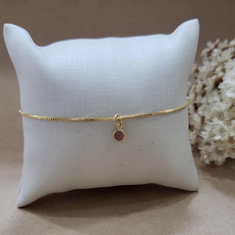PULSEIRA VENEZIANA  COM PING PONTO DE LUZ ROSA SEM  GARRAS PING 5MM  BANHADO A OURO 18K