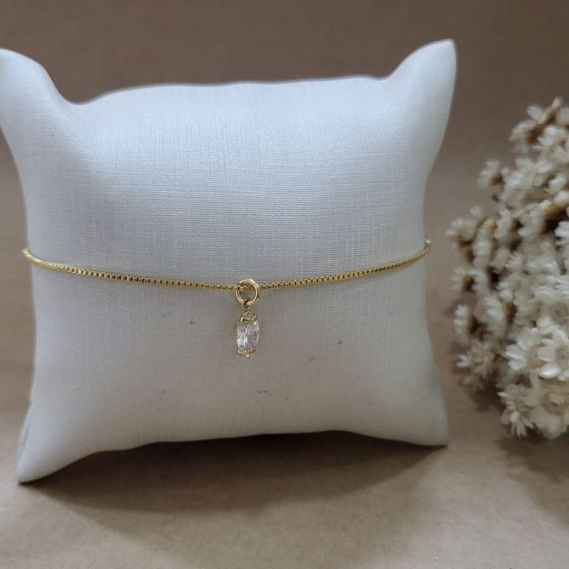 PULSEIRA VENEZIANA  COM PING PONTO DE LUZ TRANSPARENTE 4 GARRAS PING TIPO GRAO DE ARROZ BANHADO A OURO 18K TAM19,5CM