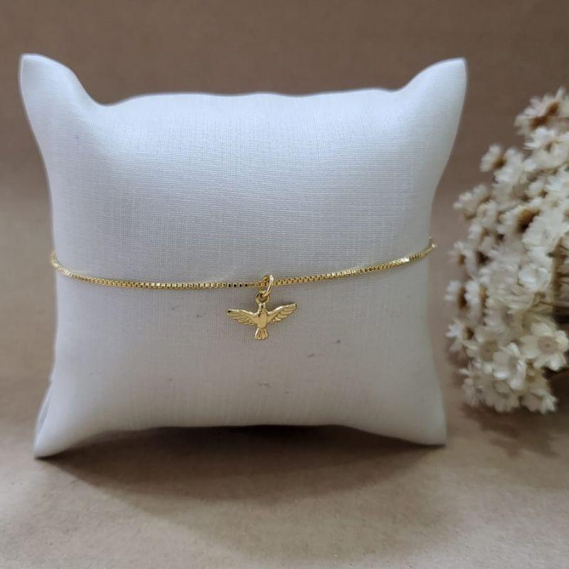 PULSEIRA VENEZIANA  COM PINGENTE ESPIRITO SANTO BANHADO A OURO 18K