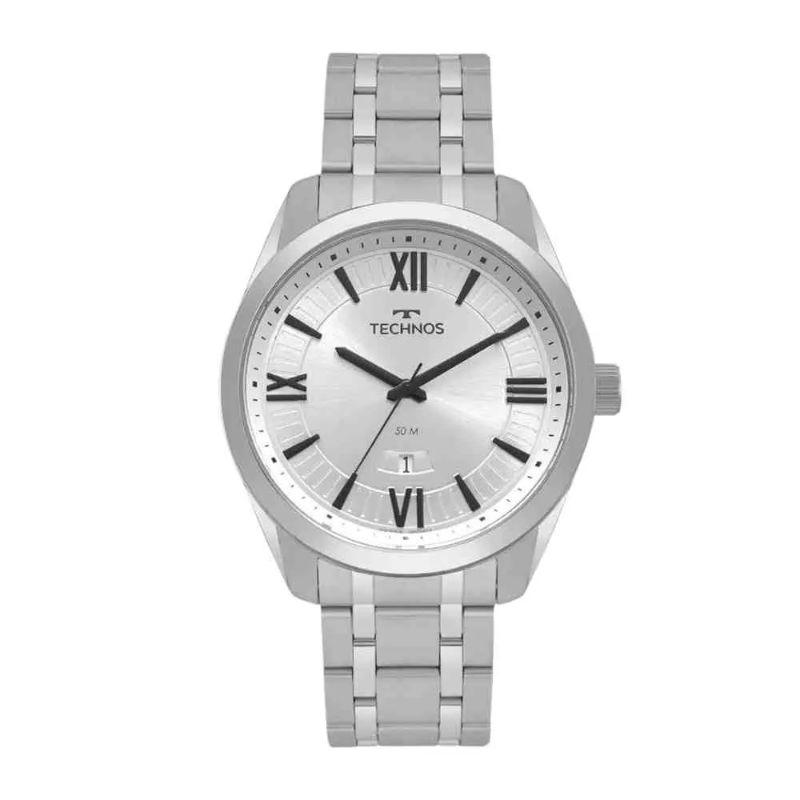 Relogio technos analogico masculino caixa grande 2115MSQS/1K todo na cor prata classic steel com mostrador na cor clara