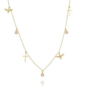 RIVIERA CRUZ ESPIRITO SANTO ZIRCÔNIA BANHADO A OURO 18K TAM80CM