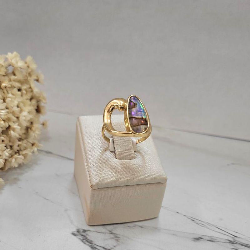 Anel vazado pedra natural gota abalone banhado a ouro 18K