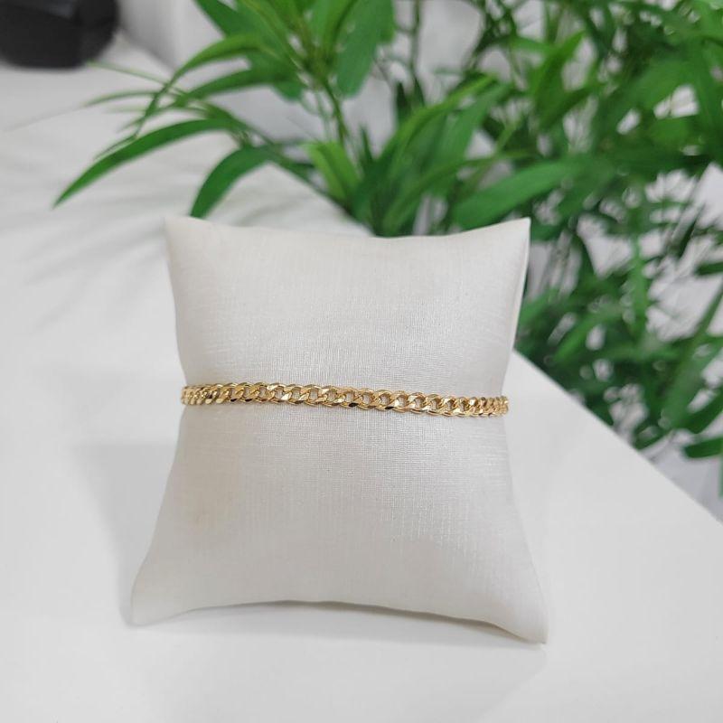 PULSEIRA MASCULINA ELO GRUMET CURTO GROSSA BANHADO A OURO 18K 21CM