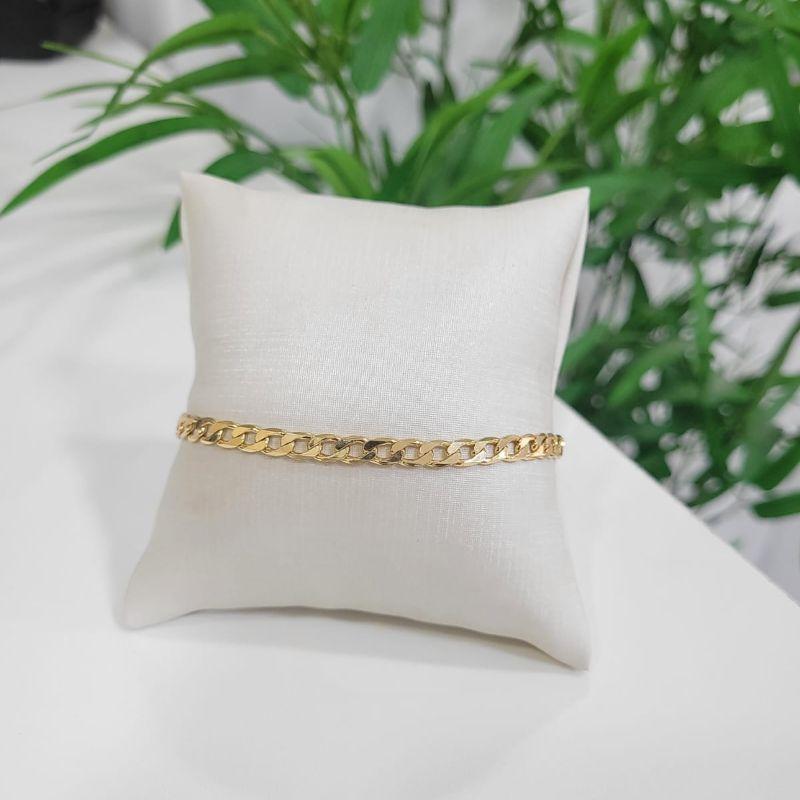 Pulseira masculina elo grumet longo trabalhada banhada a ouro 18K 21CM