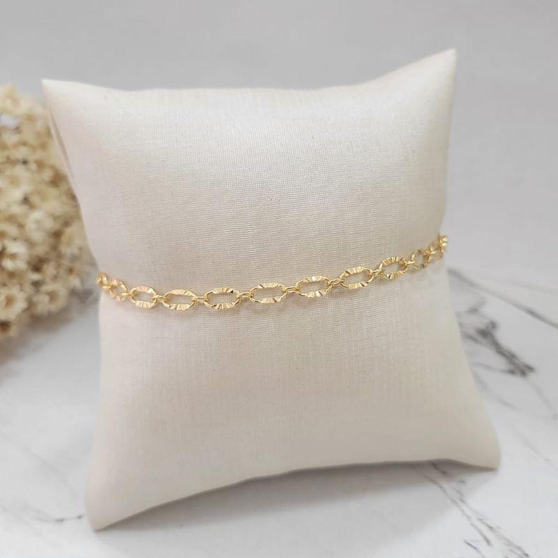 PULSEIRA ELO RISCADO BANHADO A OURO 18K TAM20CM COM EXTENSOR