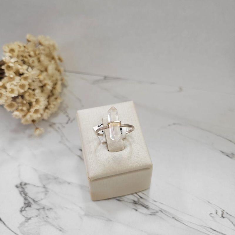 ANEL DE PRATA 925 PALITO MENOR PEDRA SEXTAVADA CRISTAL