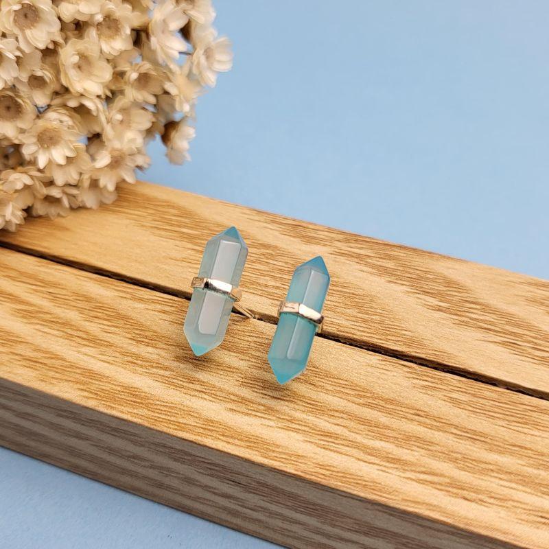 BRINCO DE PRATA 925 PALITO MENOR PEDRA SEXTAVADA AGATA AZULCEU