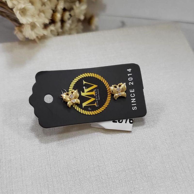 BRINCO MINI BORBOLETA COM DUAS PEDRINHAS CRISTAL BANHADO A OURO 18K