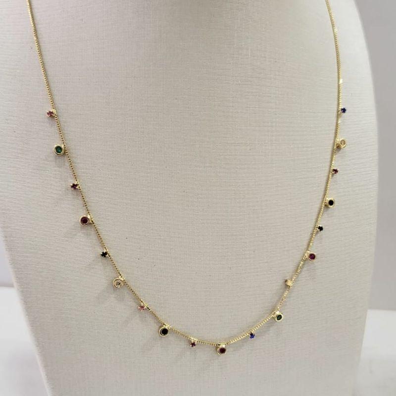Chocker com zirconias coloridas banhada a ouro 18k TAM40CM