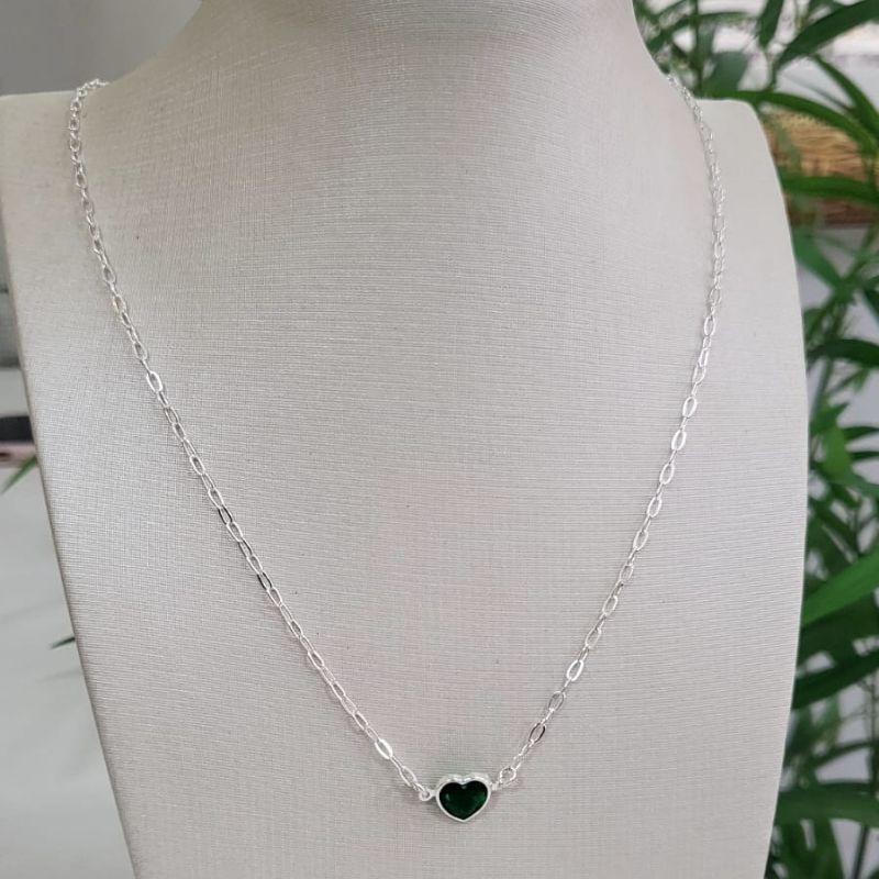 CHOCKER CORACAO ZIRCONIA NA COR ESMERALDA