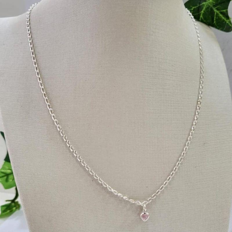 CHOCKER DE PRATA 925 ELO GRUMET PONTO LUZ CORACAO ROSA TAM37CM