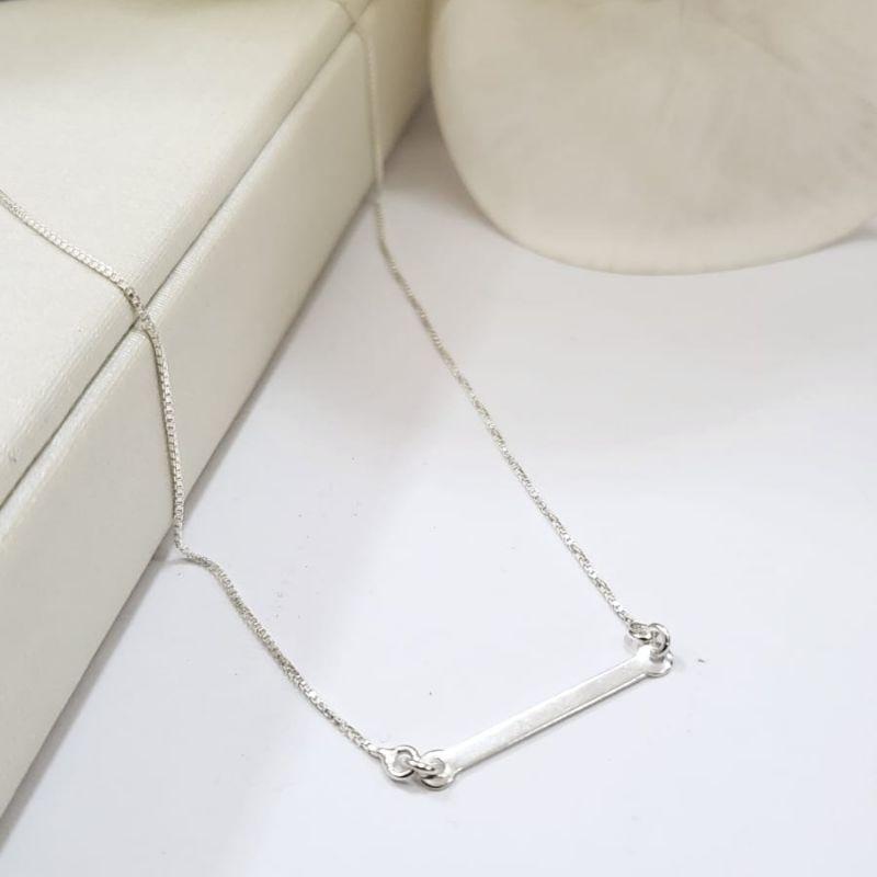 CHOCKER DE PRATA 925 VENEZIANA COM PLAQUINHA DEITADA TAM32CM