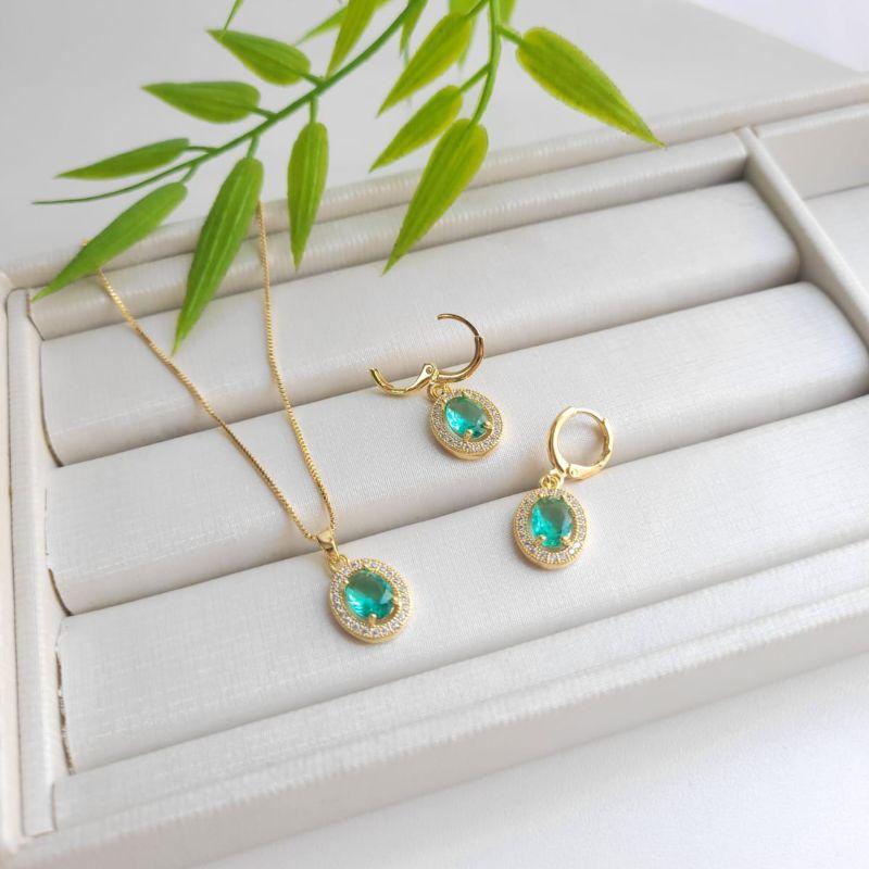 CONJUNTO PEDRA OVAL TURMALINA