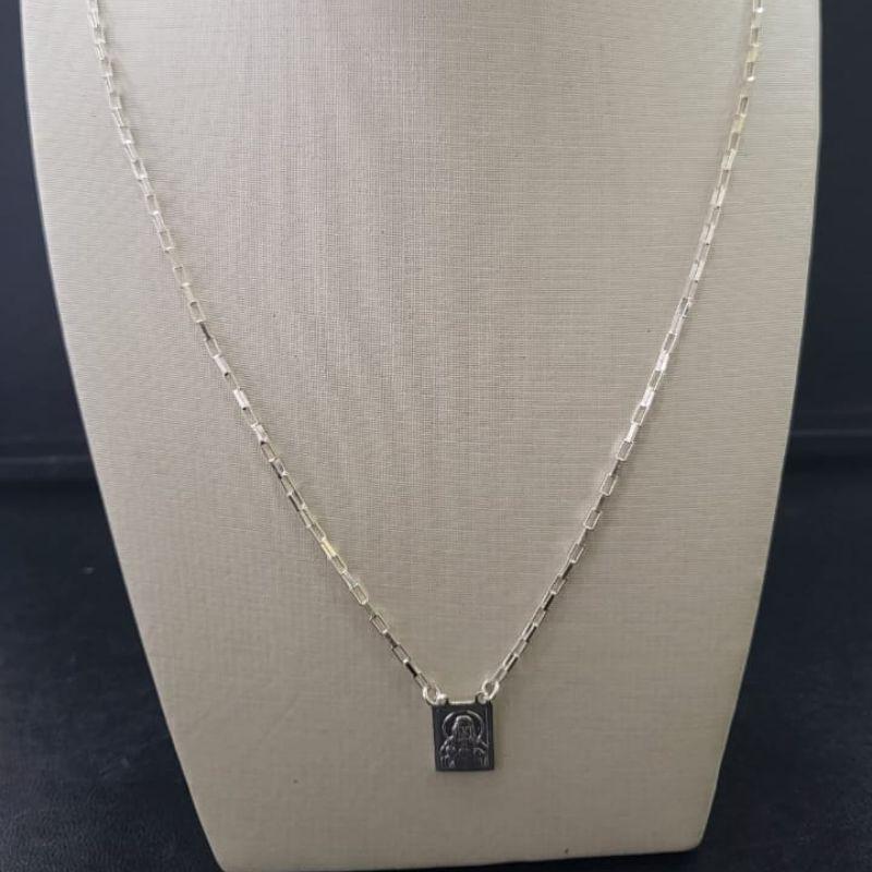 Escapulario sagrado coracao de jesus e o senhor te abencoe e te guarde na corrente tijolinho prata 925
