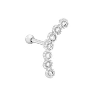 PIERCING DE PRATA 925 CURVADO COM 7 ZIRCONIAS REDONDAS