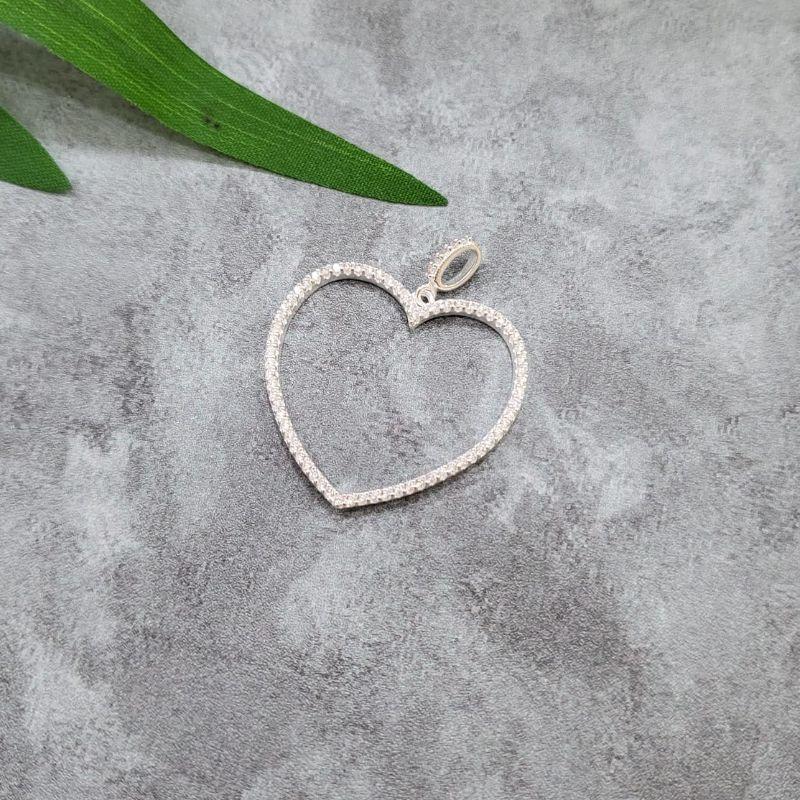 Pingente coracao vazado grande cravejado prata 925