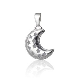 PINGENTE DE PRATA 925 MEIA LUA COM ESTRELAS