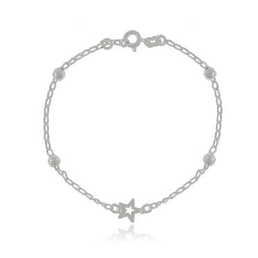 PULSEIRA COM BOLINHAS E 1 ESTRELA PRATA 20CM