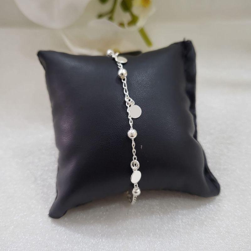 PULSEIRA COM BOLINHAS E 3 CHAPINHAS PRATA 925 20CM