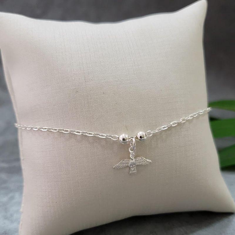 Pulseira com duas bolinhas pequenas e pingente espirito santo prata 925 TAM18CM