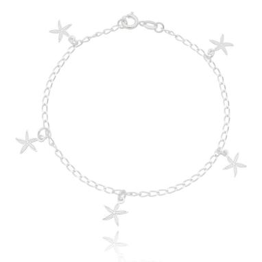 PULSEIRA DE PRATA 925 COM PINGENTES ESTRELAS DO MAR TAM20CM