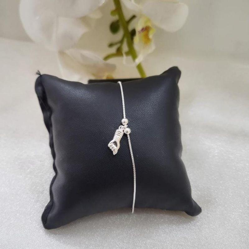 PULSEIRA DE PRATA 925 VENEZIANA COM DUAS BOLINHAS E PINGENTE FIGA