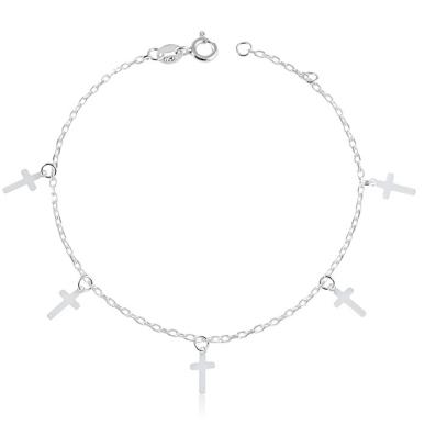 PULSEIRA DE PRATA INFANTIL COM CINCO CRUZ PEQUENAS TAM15CM