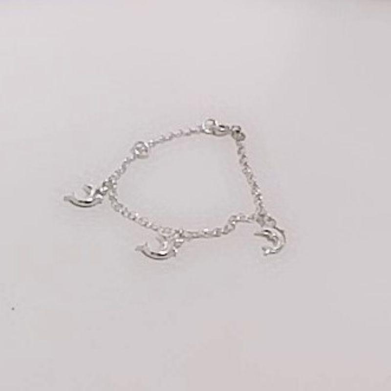 Pulseira infantil no elo portugues com tres pingentes golfinhos prata 925 TAM14CM