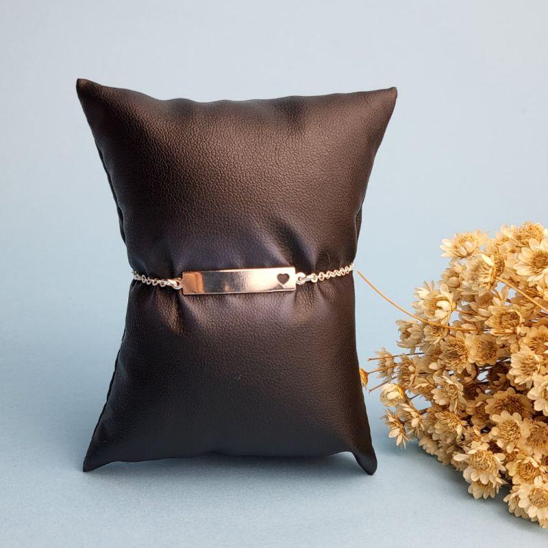 Pulseira infantil plaquinha lisa com coracao vazado prata 925 TAM15CM