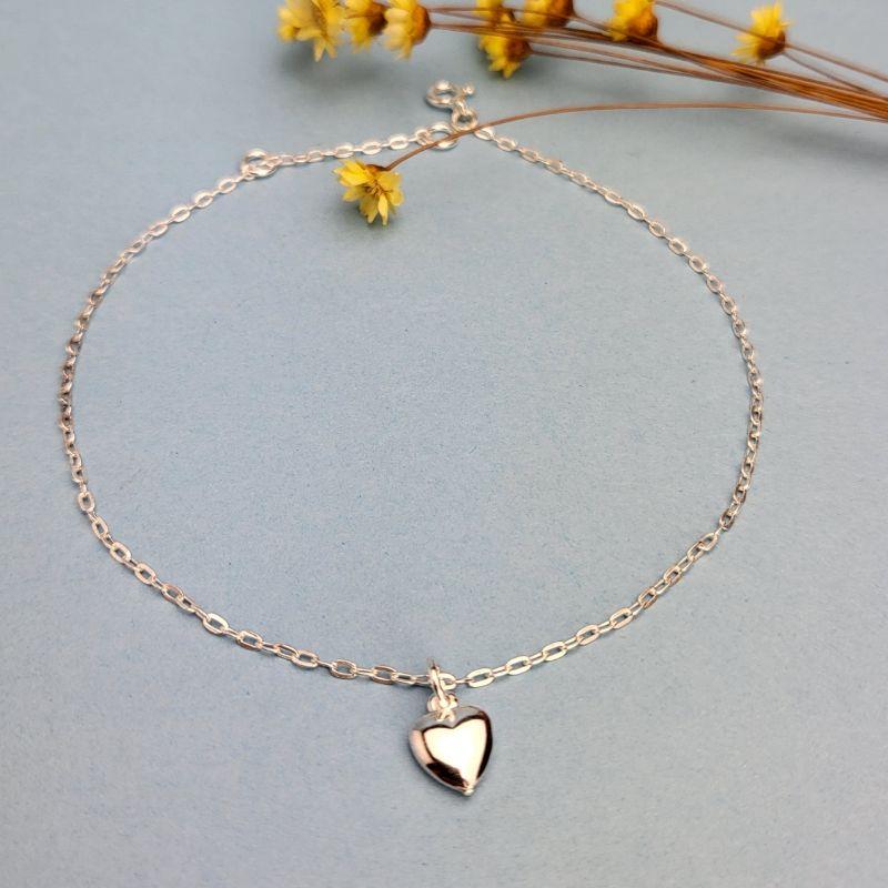 TORNOZELEIRA DE PRATA 925 ELO CARTIER COM PINGENTE CORAÇÃO CHEIO MÉDIO TAM25CM