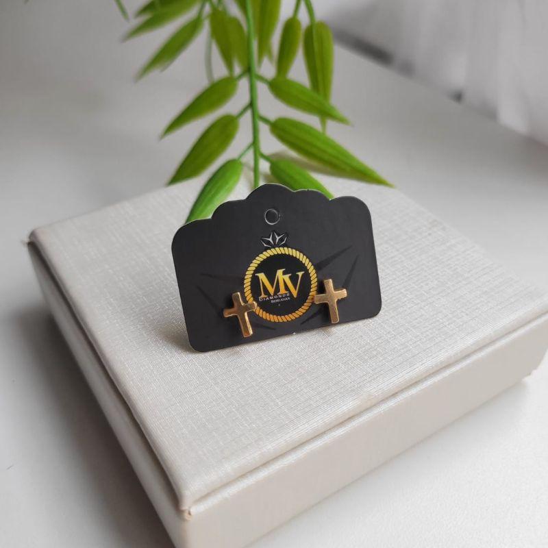 BRINCO CRUZ LISA BANHADO A OURO 18K