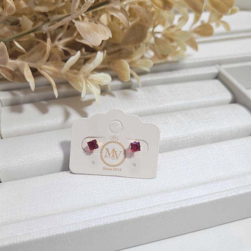 BRINCO PEDRINHA QUADRADA VERMELHA